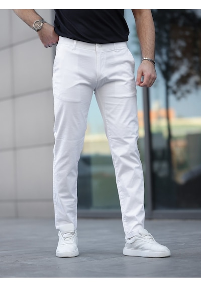 Slim Fit Chino Keten Pantolon Beyaz