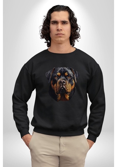 Rottweiler Kafası Unisex Siyah Baskılı Sweatshirt Siyah