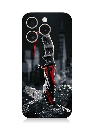 Apple Uyumlu iPhone 15 Pro Max Kırmızı Bıçak Desenli Silikon Kılıf Silikon