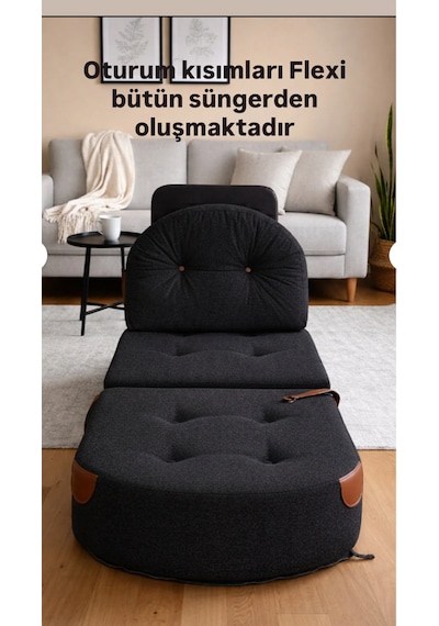 Viscolog Comfort Yeni Nesil Bohem Tekli Koltuk,legom Yataklı Katlanır Berjer,yer Yatağı, Modüler,65x75 85cm Siyah