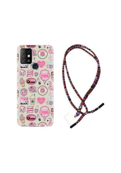 Infinix Hot 8 Kılıf Rasta Boyun Askılı Donut Flamingo 1415
