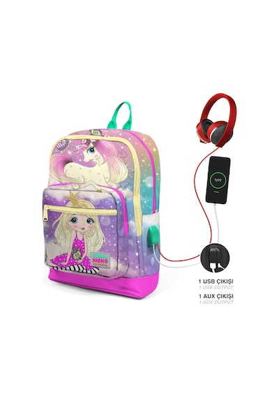 Coral High Yeşil Pembe Unicorn Ve Prenses İlkokul Ve Günlük Sırt Çantası - Kız Çocuk - Usb Soketli