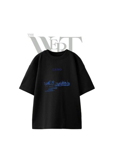 Thewert Cairo Skyline Tasarım Baskılı Ünisex Siyah Oversize T-shirt