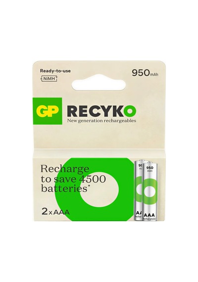 Gp Recyko 1000 Serisi 950 Mah Nimh Aaa İnce Kalem Boy 2'li Şarjlı Pil