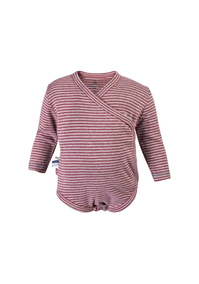 Organicera Organik Uzun Kollu Kimono Bebek Body, Çizgili , Bordeaux Melange Bordo