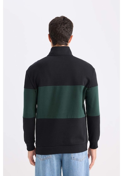 DeFacto Comfort Regular Fit Rahat Kalıp Dik Yaka Fermuarlı Çizgili Kalın Sweatshirt D2401AX24AUBK34
