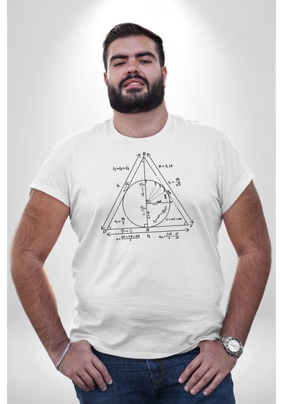 Angemiel Pisagor Çember Matematik Beyaz Büyük Beden Kadın Erkek Ünisex Basic Ön Baskılı Tişört Beyaz