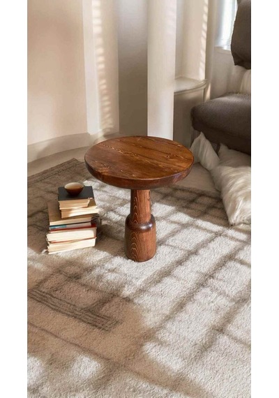 Masif Ahşap Tekli Yan Sehpa Doğal Kestane Renk Mantar Sehpa - Wooden Coffee Table Kestane