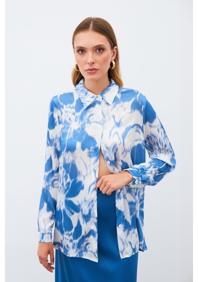 Sateen Desenli Gömlek - Mavi-134932 Mavi