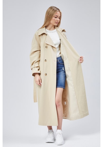 Kadın Oversize Kuşaklı Trençkot Taş