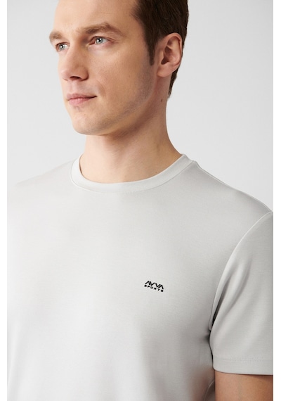 Avva B001040 Bisiklet Yaka Sırt ve Göğüsü Logo Baskılı Erkek T-Shirt - Gri