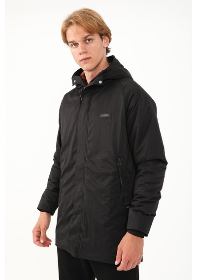 Maraton Sportswear Regular Erkek Kapşonlu Uzun Kol Basic Siyah Parka 21292 Siyah