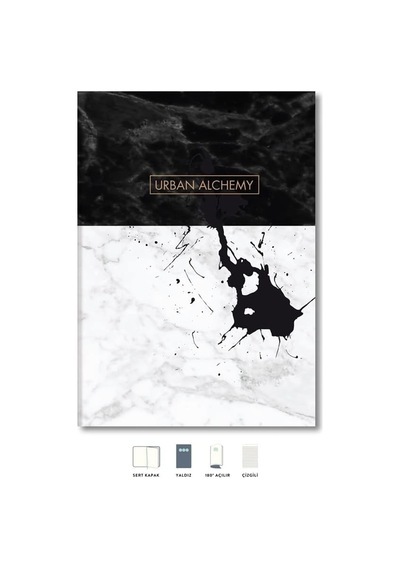 Mermer Defter Çizgili Siyah 17x24cm Açık Gri