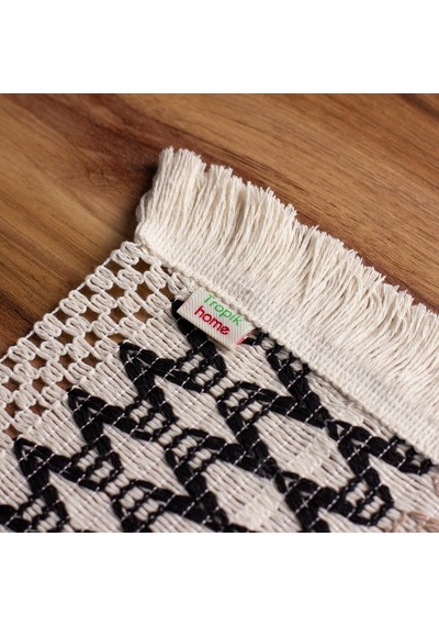 Pamuk Örme Püsküllü Siyah-kahve Dantel Runner 35x145 Cm