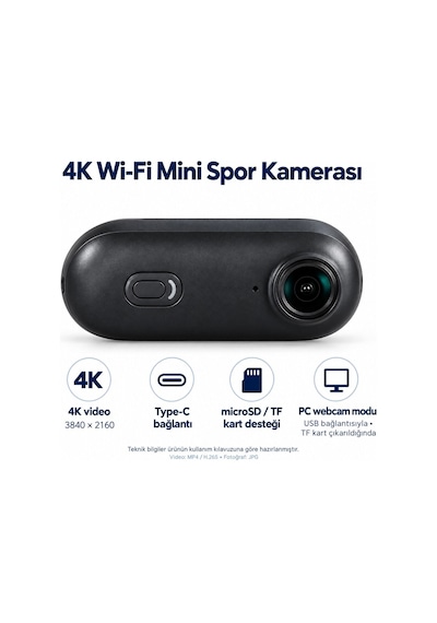 Kompakt Mini Aksiyon Kamerası Ve Su Geçirmez Aksesuar Kit Siyah