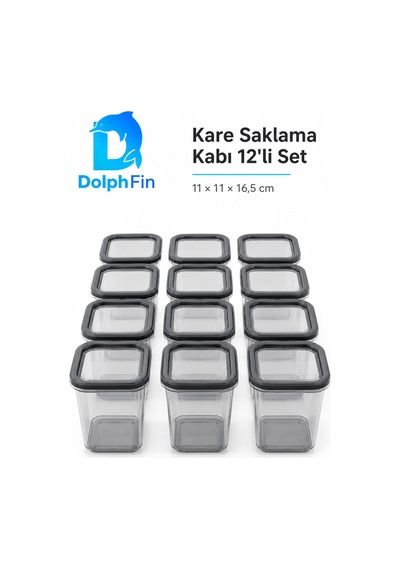 Kare Saklama Kabı 12'li Set 1300 Ml Siyah 11 11 16,5 Cm