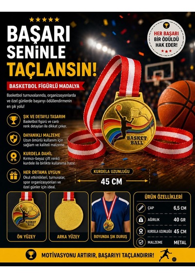 Avessa Mad-bas-2 Basketbol Figürlü Madalya 6.5 Cm Çok Renkli