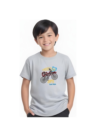 Fyk Kids Erkek Çocuk Yuvarlak Yaka Bisiklet 52 Erkek Baskılı T-shirt Gri
