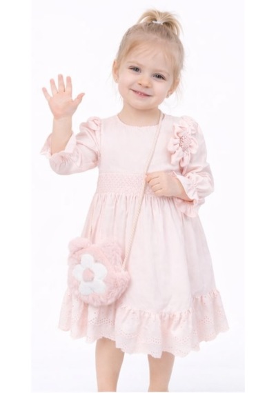 Kız Çocuk Güpürlü Balon Kol Model Bilekleri Lastikli Peluş Çantalı Pudra Renk Midi Boy Elbise Pudra Kız Çocuk Güpürlü Balon Kol Model Bilekleri Lastikli Peluş Çantalı Pudra Renk Midi Boy Elbise Pudra