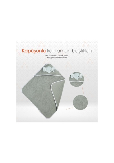Hero Kahraman Başlıklı Bebek & Çocuk Kurulama Havlusu Elephant 75x80 Cm