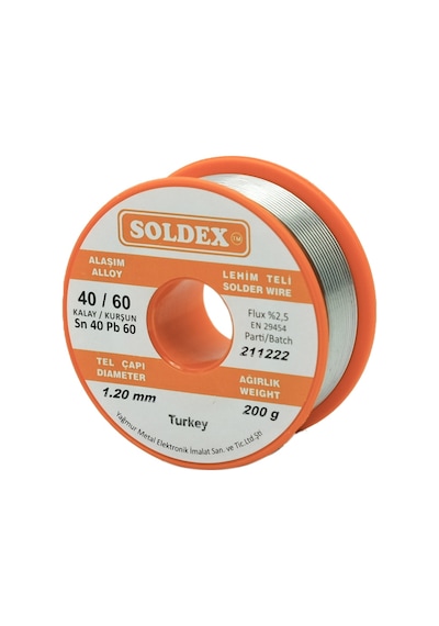 Soldex Kurşunlu Lehim Teli 1.2mm 200gr Sn40 Pb60