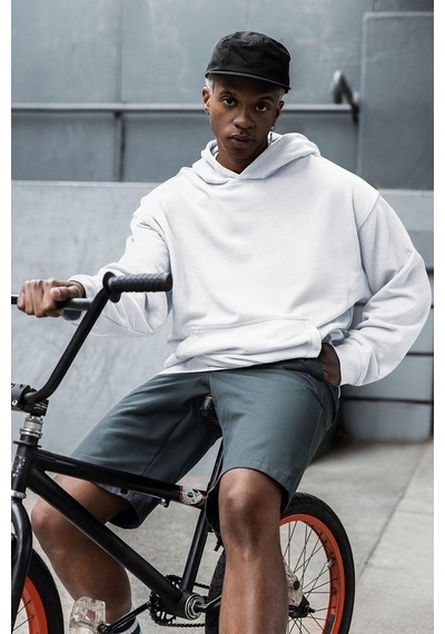 Sevbano Baskısız Unisex Oversize Basic Hoodie Beyaz