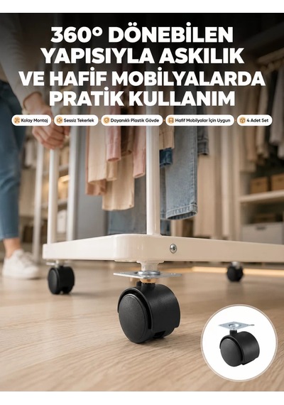 Hepsi 4 Cm Kilitsiz Tekerlek Ayak Seti Zemin Koruyucu Najmaddin Diğer