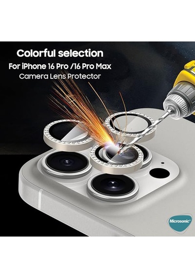 Apple İphone 16 Pro Tekli Diamond Taşlı Kamera Koruma Camı Siyah İphone 16 Pro İle Uyumlu Kamera Koruyucu Film - Siyah