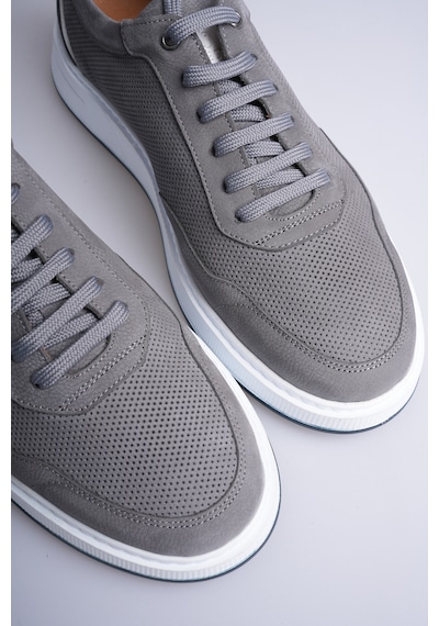 Fame Step Hakiki Deri Erkek Sneaker Ayakkabı Delikli Nefes Alan Günlük Rahat Spor Ayakkabı Lucca Gri
