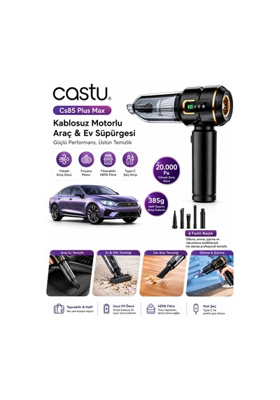 Bagajon Cs85 Plus Max 20.000 Pa Şarjlı Digital Göstergeli Kablosuz El Süpürgesi Fırçasız Motorlu Araç Süpürgesi