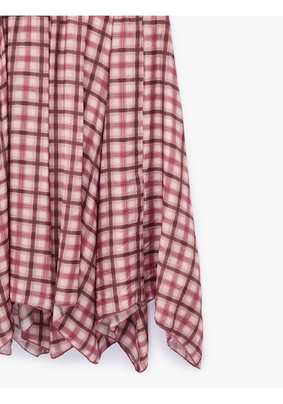 Koton Modal Kumaş Asimetrik Kesim Ekose Kloş Midi Etek Pembe Ekose 6sak70321ew
