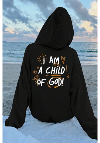 Sırt Baskılı Oversize Sweatshirt Siyah