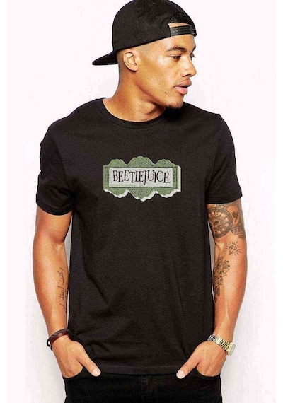 Beetlejuice Logo Baskılı Siyah Erkek Tshirt