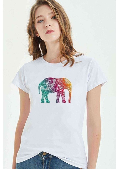 Watercolor Elephant Kadın Beyaz Tshirt (534817018)