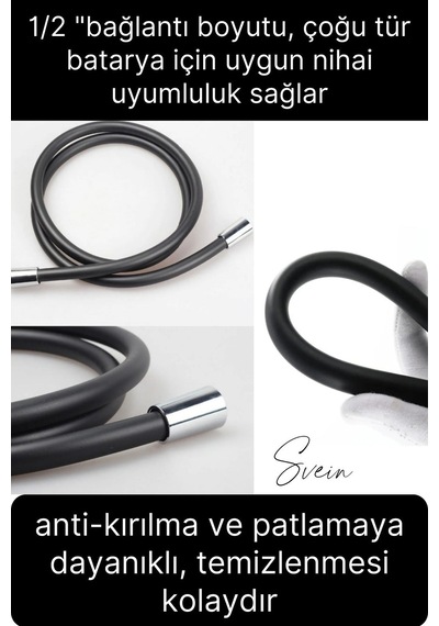 Premium Duş Seti 3 Fonksiyonlu Tasarruflu Başlık Esnek Kırılmaz Çatlamaz Paslanmaz Sızdırmaz Hortum Mat - Siyah