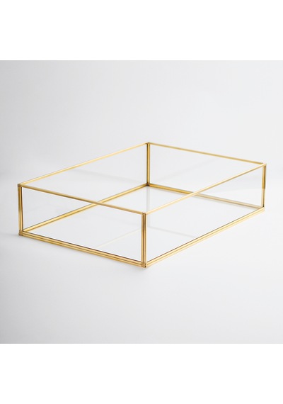 Cam Tepsi Pirinç & Gold 35x25x8cm