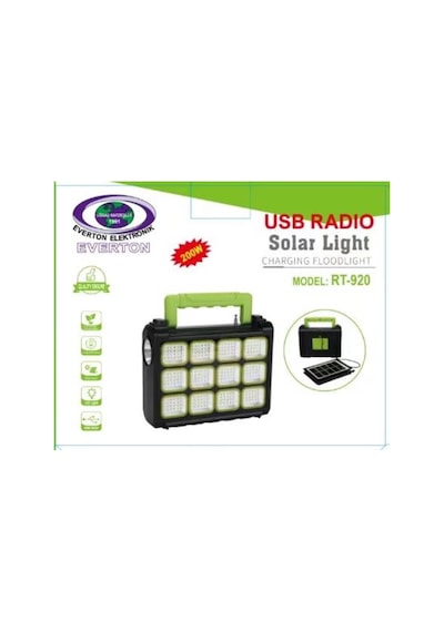 Everton Rt-920 Şarjlı 200w Solar Panelli Projektör Radyolu
