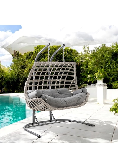 Cunda Çiftli Rattan Bahçe Salıncağı Rehome Balkon Salıncağı Beyaz