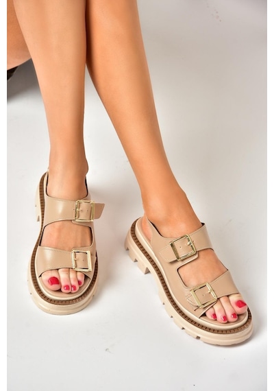 Fox Shoess437302209 Ten Kalın Tabanlı Kadın Sandalet Ten Rengi