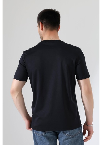 Erkek İki Renk Parçalı Bisiklet Yaka T-shirt - Pamuklu Tişört Siyah