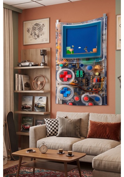 Retro Oyun Konsolu Duvar Örtüsü, Gameboy Temalı Gamer Oda Dekoru, Kumaş Duvar Halısı Beyaz