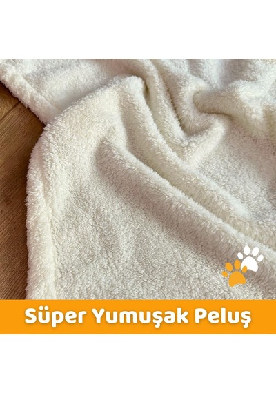 Kedi Köpek Battaniyesi Premium Peluş Evcil Hayvan Uyku Battaniyesi Yıkanabilir Krem 60x80