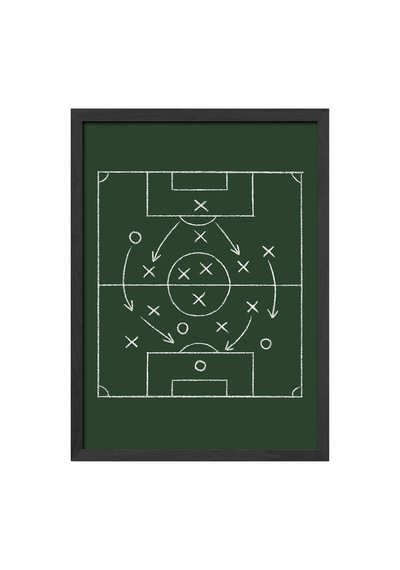 Futbol Taktik Tahtası Siyah Ahşap Çerçeveli Poster, Dekoratif Spor Duvar Tablosu