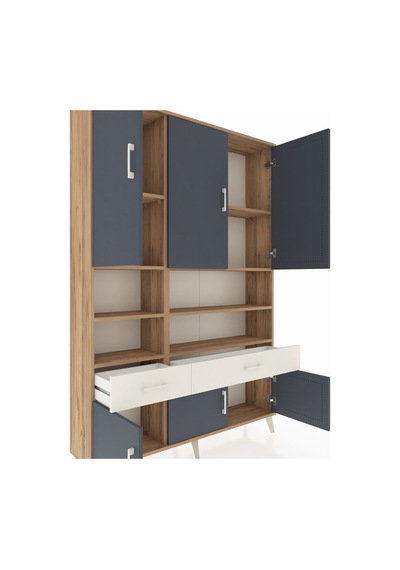 Arges Dolap 8 Raflı 2 Çekmeceli 6 Kapaklı 132x30x195 Çam-antr... Çam