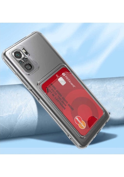 Xiaomi Redmi Note 10s Kılıf Kartlıklı Şeffaf Zore Setra Clear Silikon Kapak Renksiz