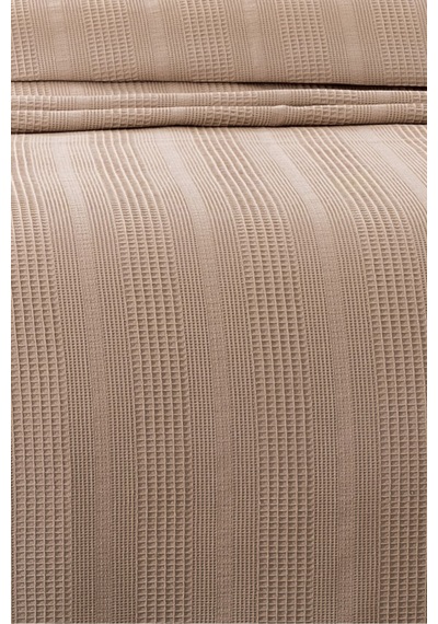 %100 Pamuk Çift Kişilik Kopanaki Dantelli Waffle Pike-210x230 Cm-kapuçino Petek Pike Cappuccıno Cappuccino