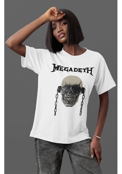 Megadeth Rock Metal Müzik Grubu Ön Baskılı Unisex Oversize Tişört Beyaz