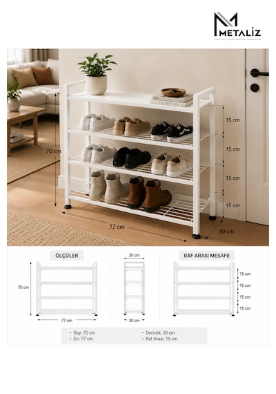 Loft 4 Katlı Siyah Metal Ayakkabılık, Ahşap Mdf Tablalı, Çok Amaçlı Ayakkabı Düzenleyici, 77x30x70 Cm Beyaz Loft 4 Katlı Siyah Metal Ayakkabılık, Ahşap Mdf Tablalı, Çok Amaçlı Ayakkabı Düzenleyici, 77x30x70 Cm Beyaz