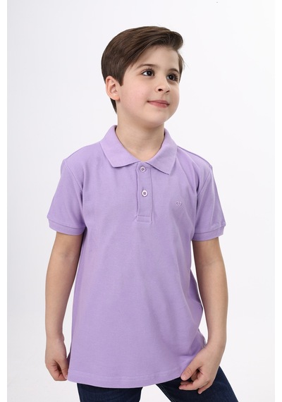 Toontoy Kids Toontoy Unisex Polo Yaka Düğmeli Uzun Kısa Tişört Lila