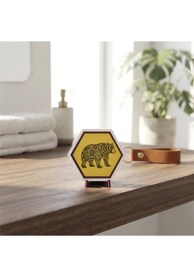 Minimalist Ayı Motifli Dekoratif Masaüstü Süsü, Çalışma Masanıza Değer Katan Modern, Özgün Ve Şık Bir Aksesuar 10x10 Cm, Sarı